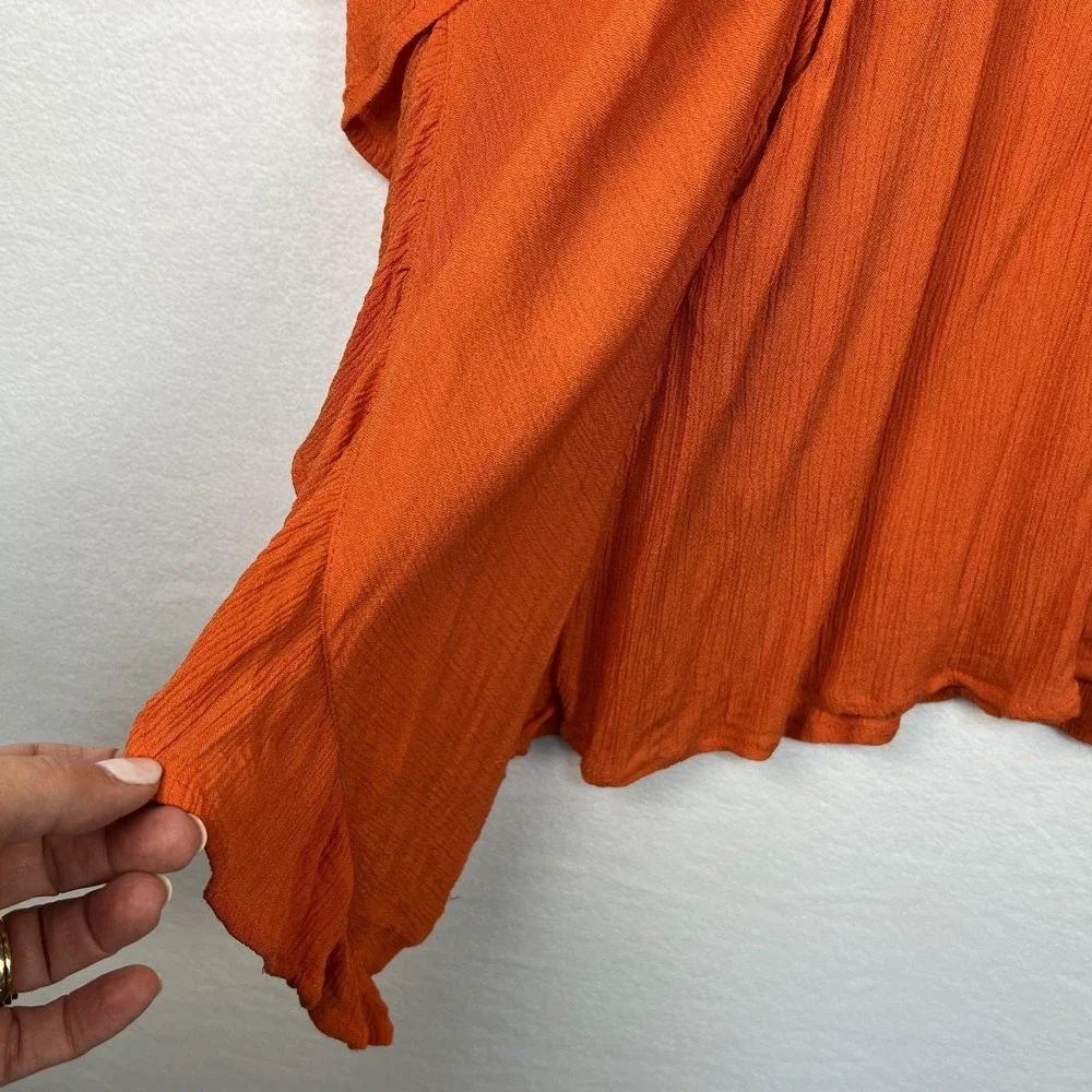 FREE PEOPLE Poncho Style Top Orange XS/S Oversized Ruffled Sleeves Collar FLAW